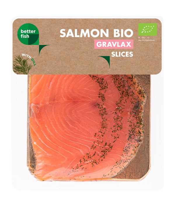 ŁOSOŚ ATLANTYCKI PLASTRY GRAVLAX Z KOPREM BIO 100 g - BETTER FISH ŁOSOŚ ATLANTYCKI PLASTRY GRAVLAX Z KOPREM BIO 100 g - BETTER FISH