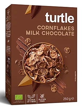 PŁATKI KUKURYDZIANE W POLEWIE Z MLECZNEJ CZEKOLADY BEZGLUTENOWE BIO 250 g - TURTLE PŁATKI KUKURYDZIANE W POLEWIE Z MLECZNEJ CZEKOLADY BEZGLUTENOWE BIO 250 g - TURTLE