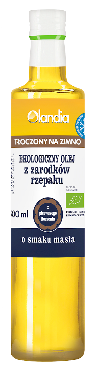 OLEJ Z ZARODKÓW RZEPAKU O SMAKU MASŁA TŁOCZONY NA ZIMNO BIO 500 ml - OLANDIA OLEJ Z ZARODKÓW RZEPAKU O SMAKU MASŁA TŁOCZONY NA ZIMNO BIO 500 ml - OLANDIA