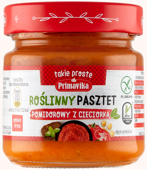 PASZTET POMIDOROWY Z CIECIORKĄ BEZGLUTENOWY 160 g - PRIMAVIKA PASZTET POMIDOROWY Z CIECIORKĄ BEZGLUTENOWY 160 g - PRIMAVIKA