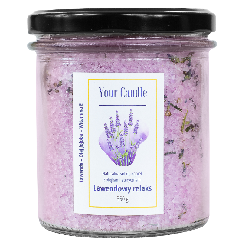 SÓL DO KĄPIELI NATURALNA Z OLEJKAMI ETERYCZNYMI LAWENDOWY RELAKS 350 g - YOUR CANDLE SÓL DO KĄPIELI NATURALNA Z OLEJKAMI ETERYCZNYMI LAWENDOWY RELAKS 350 g - YOUR CANDLE
