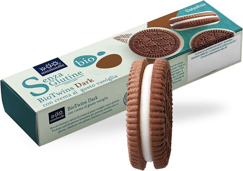 CIASTKA BIOTWINS DARK Z KREMEM WANILIOWYM BEZGLUTENOWE BIO 125 g - SOTTOLESTELLE CIASTKA BIOTWINS DARK Z KREMEM WANILIOWYM BEZGLUTENOWE BIO 125 g - SOTTOLESTELLE