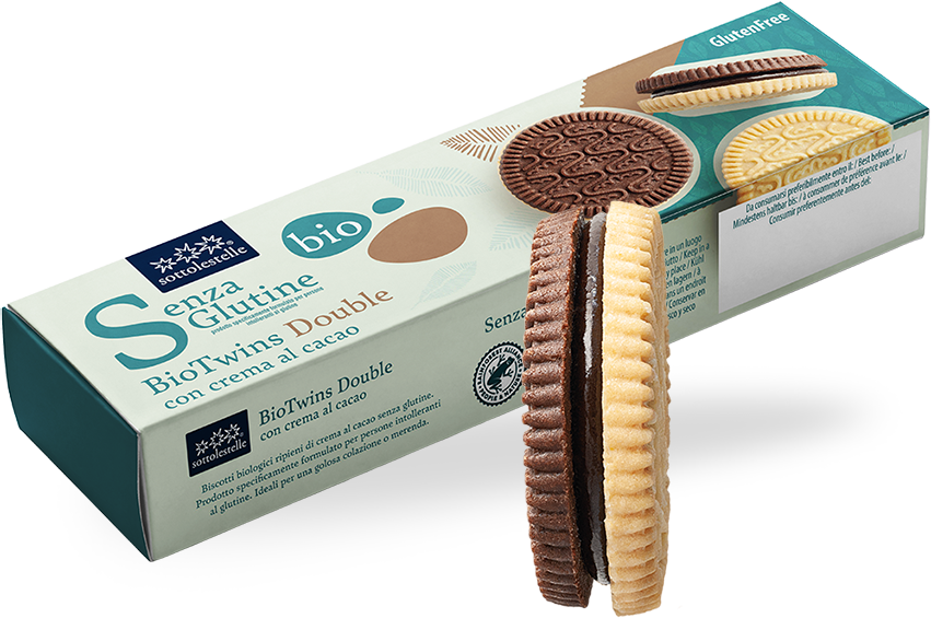 CIASTKA BIOTWINS DOUBLE Z KREMEM KAKAOWYM BEZGLUTENOWE BIO 125 g - SOTTOLESTELLE CIASTKA BIOTWINS DOUBLE Z KREMEM KAKAOWYM BEZGLUTENOWE BIO 125 g - SOTTOLESTELLE