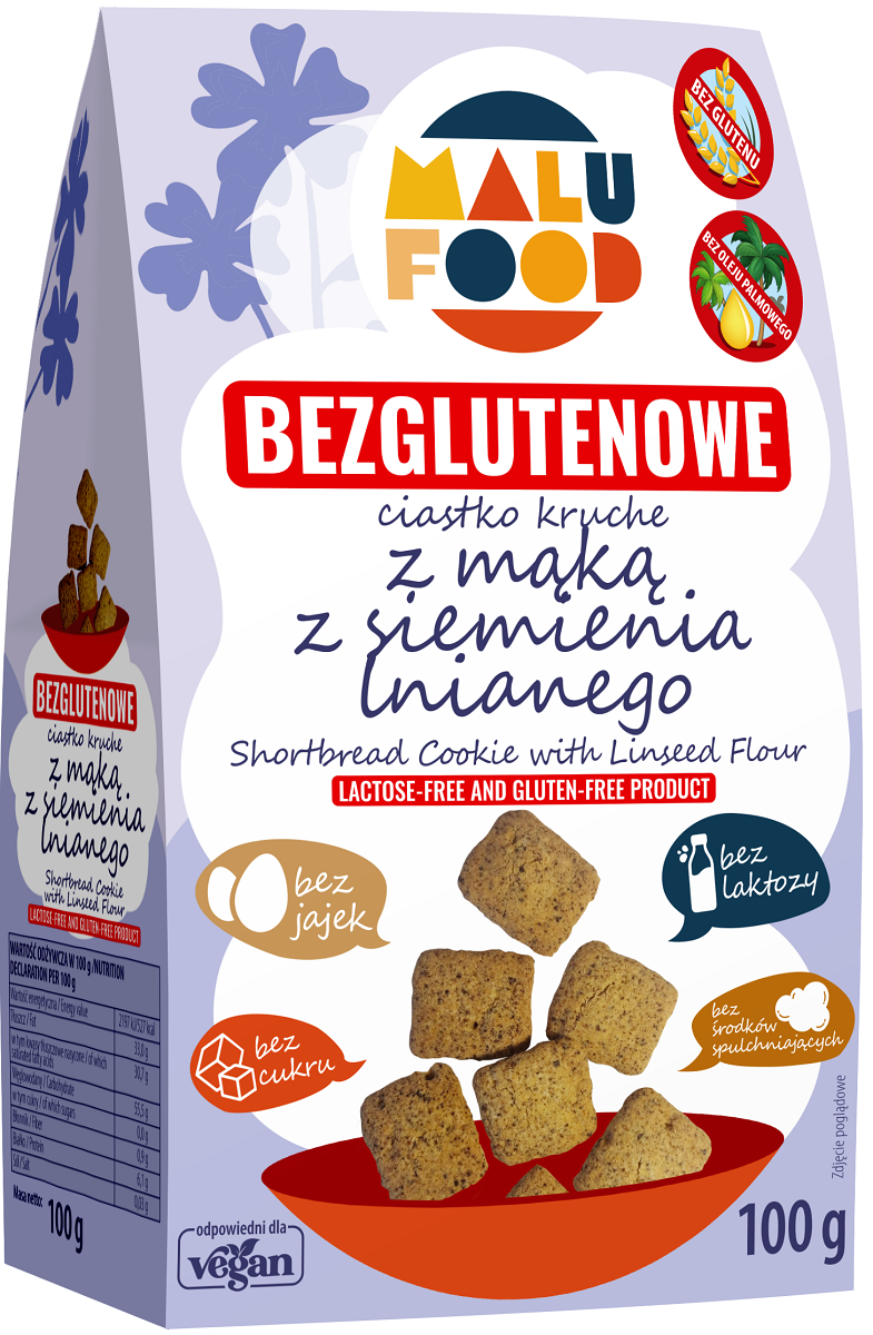 CIASTKA KRUCHE Z MĄKĄ Z SIEMIENIA LNIANEGO BEZ CUKRU BEZGLUTENOWE 100 g - MALU FOOD CIASTKA KRUCHE Z MĄKĄ Z SIEMIENIA LNIANEGO BEZ CUKRU BEZGLUTENOWE 100 g - MALU FOOD