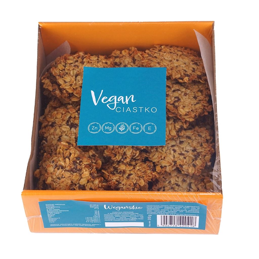 CIASTKA WEGAŃSKIE OWSIANE Z WIÓRKAMI KOKOSOWYMI BEZGLUTENOWE BIO 510 g - IRENKI CIASTKA WEGAŃSKIE OWSIANE Z WIÓRKAMI KOKOSOWYMI BEZGLUTENOWE BIO 510 g - IRENKI