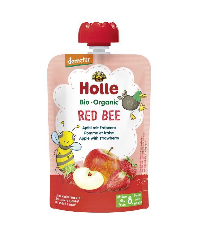 MUS W TUBCE CZERWONA PSZCZOŁA (JABŁKO - TRUSKAWKA) BEZ DODATKU CUKRÓW OD 8 MIESIĄCA DEMETER BIO 100 g - HOLLE MUS W TUBCE CZERWONA PSZCZOŁA (JABŁKO - TRUSKAWKA) BEZ DODATKU CUKRÓW OD 8 MIESIĄCA DEMETER BIO 100 g - HOLLE