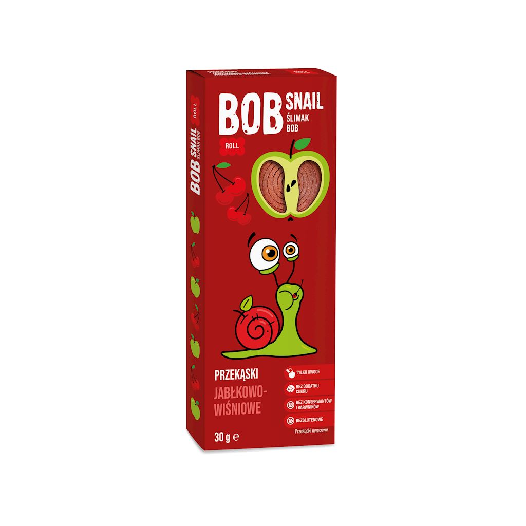PRZEKĄSKA ROLL JABŁKO - WIŚNIA BEZ DODATKU CUKRU BEZGLUTENOWA 30 g - BOB SNAIL PRZEKĄSKA ROLL JABŁKO - WIŚNIA BEZ DODATKU CUKRU BEZGLUTENOWA 30 g - BOB SNAIL