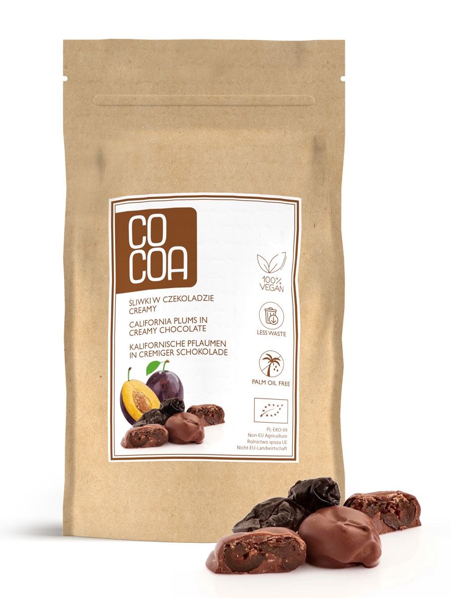 ŚLIWKI KALIFORNIJSKIE W CZEKOLADZIE CREAMY BIO 200 g - COCOA ŚLIWKI KALIFORNIJSKIE W CZEKOLADZIE CREAMY BIO 200 g - COCOA