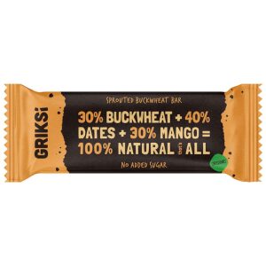 BATON ZE SKIEŁKOWANĄ GRYKĄ I MANGO RAW BEZ DODATKU CUKRU BEZGLUTENOWY BIO 35 g - GRIKSI