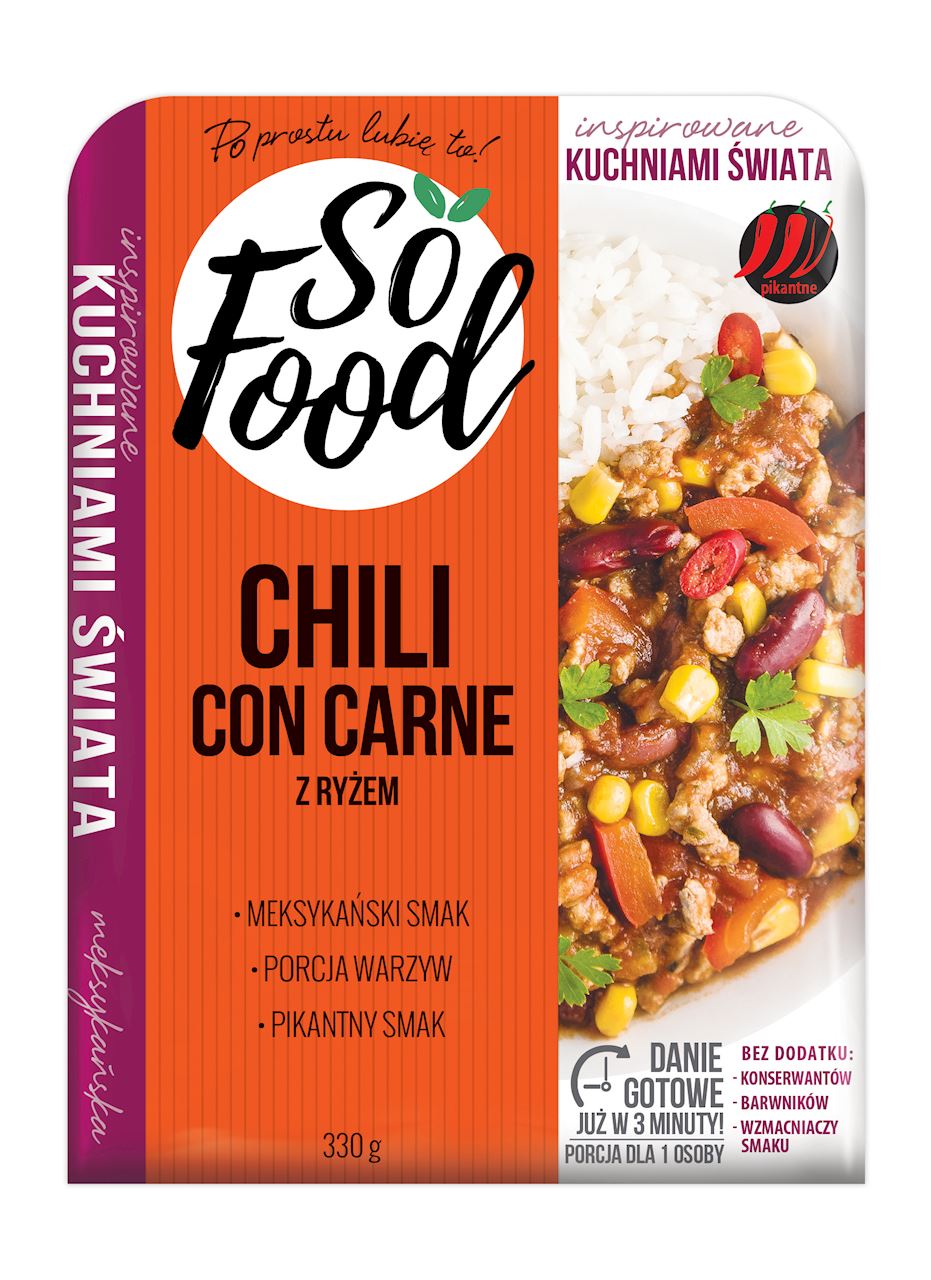 CHILI CON CARNE Z RYŻEM 330 g - SO FOOD CHILI CON CARNE Z RYŻEM 330 g - SO FOOD