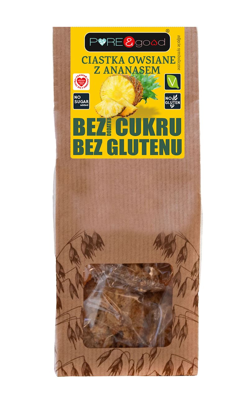 CIASTKA OWSIANE Z ANANASEM BEZ DODATKU CUKRU BEZGLUTENOWE 150 g - PURE&GOOD CIASTKA OWSIANE Z ANANASEM BEZ DODATKU CUKRU BEZGLUTENOWE 150 g - PURE&GOOD