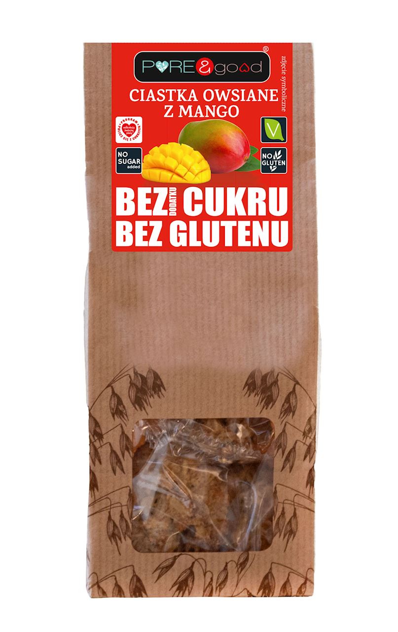 CIASTKA OWSIANE Z MANGO BEZ DODATKU CUKRU BEZGLUTENOWE 150 g - PURE&GOOD CIASTKA OWSIANE Z MANGO BEZ DODATKU CUKRU BEZGLUTENOWE 150 g - PURE&GOOD