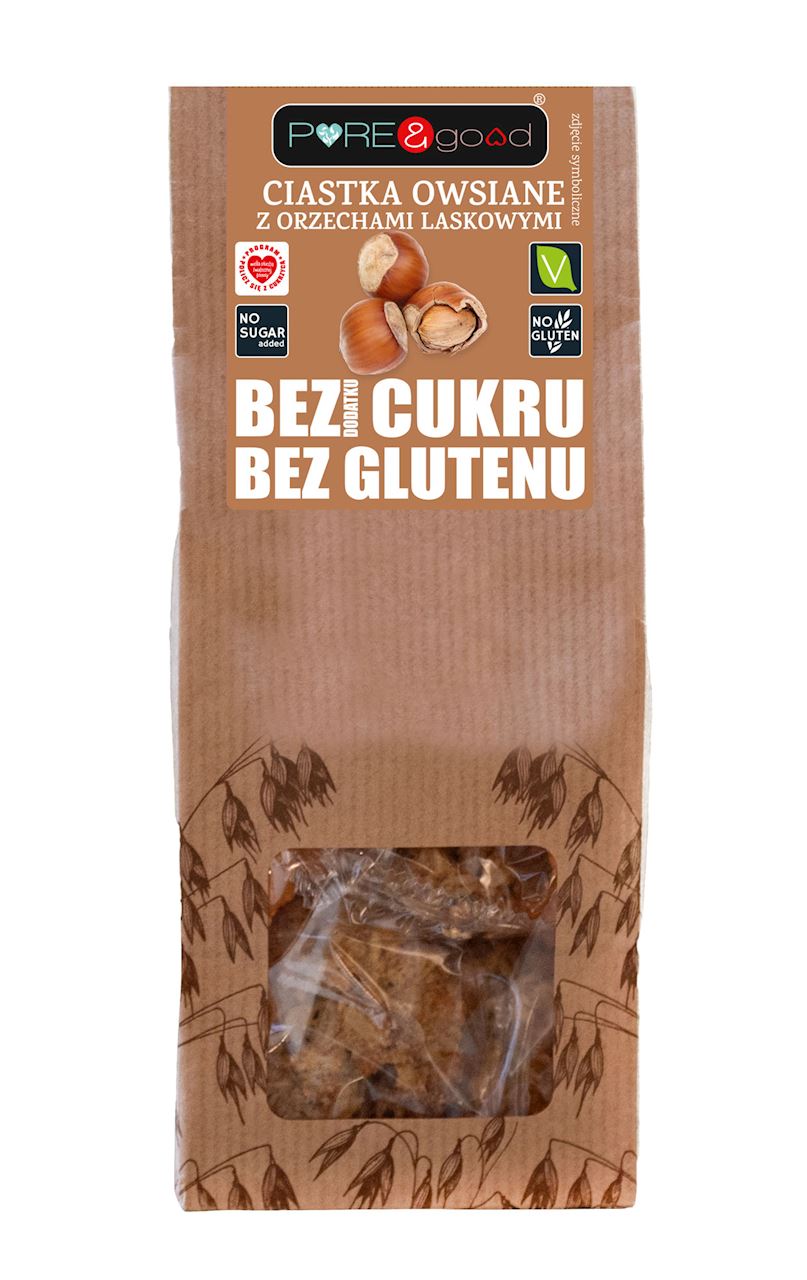 CIASTKA OWSIANE Z ORZECHAMI LASKOWYMI BEZ DODATKU CUKRU BEZGLUTENOWE 150 g - PURE&GOOD CIASTKA OWSIANE Z ORZECHAMI LASKOWYMI BEZ DODATKU CUKRU BEZGLUTENOWE 150 g - PURE&GOOD