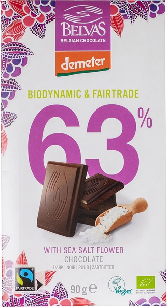 CZEKOLADA GORZKA 63 % Z SOLĄ MORSKĄ FAIR TRADE DEMETER BIO 90 g - BELVAS CZEKOLADA GORZKA 63 % Z SOLĄ MORSKĄ FAIR TRADE DEMETER BIO 90 g - BELVAS