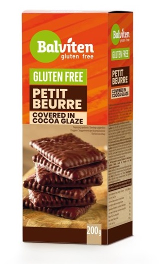 HERBATNIKI PETIT BEURRE W POLEWIE KAKAOWEJ BEZGLUTENOWE 200 g - BALVITEN HERBATNIKI PETIT BEURRE W POLEWIE KAKAOWEJ BEZGLUTENOWE 200 g - BALVITEN
