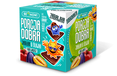 KOSTKA Z NIESPODZIANKĄ (PRZEKĄSKA JABŁKOWO - ŚLIWKOWA + ZABAWKA) 16 g - PORCJA DOBRA KOSTKA Z NIESPODZIANKĄ (PRZEKĄSKA JABŁKOWO - ŚLIWKOWA + ZABAWKA) 16 g - PORCJA DOBRA