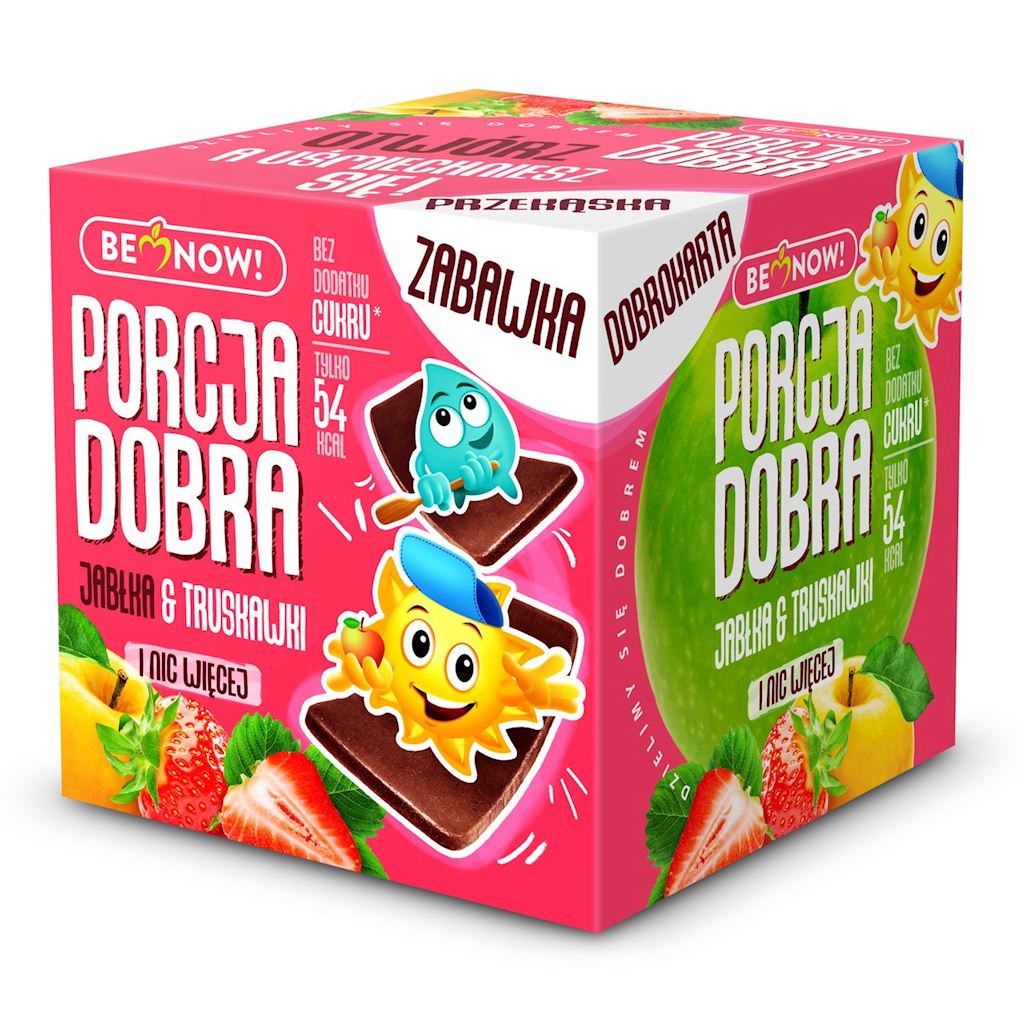 KOSTKA Z NIESPODZIANKĄ (PRZEKĄSKA JABŁKOWO - TRUSKAWKOWA + ZABAWKA) 16 g - PORCJA DOBRA KOSTKA Z NIESPODZIANKĄ (PRZEKĄSKA JABŁKOWO - TRUSKAWKOWA + ZABAWKA) 16 g - PORCJA DOBRA