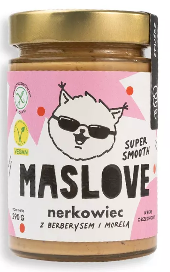 KREM Z ORZECHÓW NERKOWCA Z BERBERYSEM I MORELĄ SUPER SMOOTH BEZGLUTENOWY 290 g - MASLOVE KREM Z ORZECHÓW NERKOWCA Z BERBERYSEM I MORELĄ SUPER SMOOTH BEZGLUTENOWY 290 g - MASLOVE