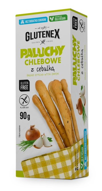 PALUCHY CHLEBOWE Z CEBULĄ BEZ DODATKU CUKRÓW BEZGLUTENOWE 90 g - GLUTENEX PALUCHY CHLEBOWE Z CEBULĄ BEZ DODATKU CUKRÓW BEZGLUTENOWE 90 g - GLUTENEX