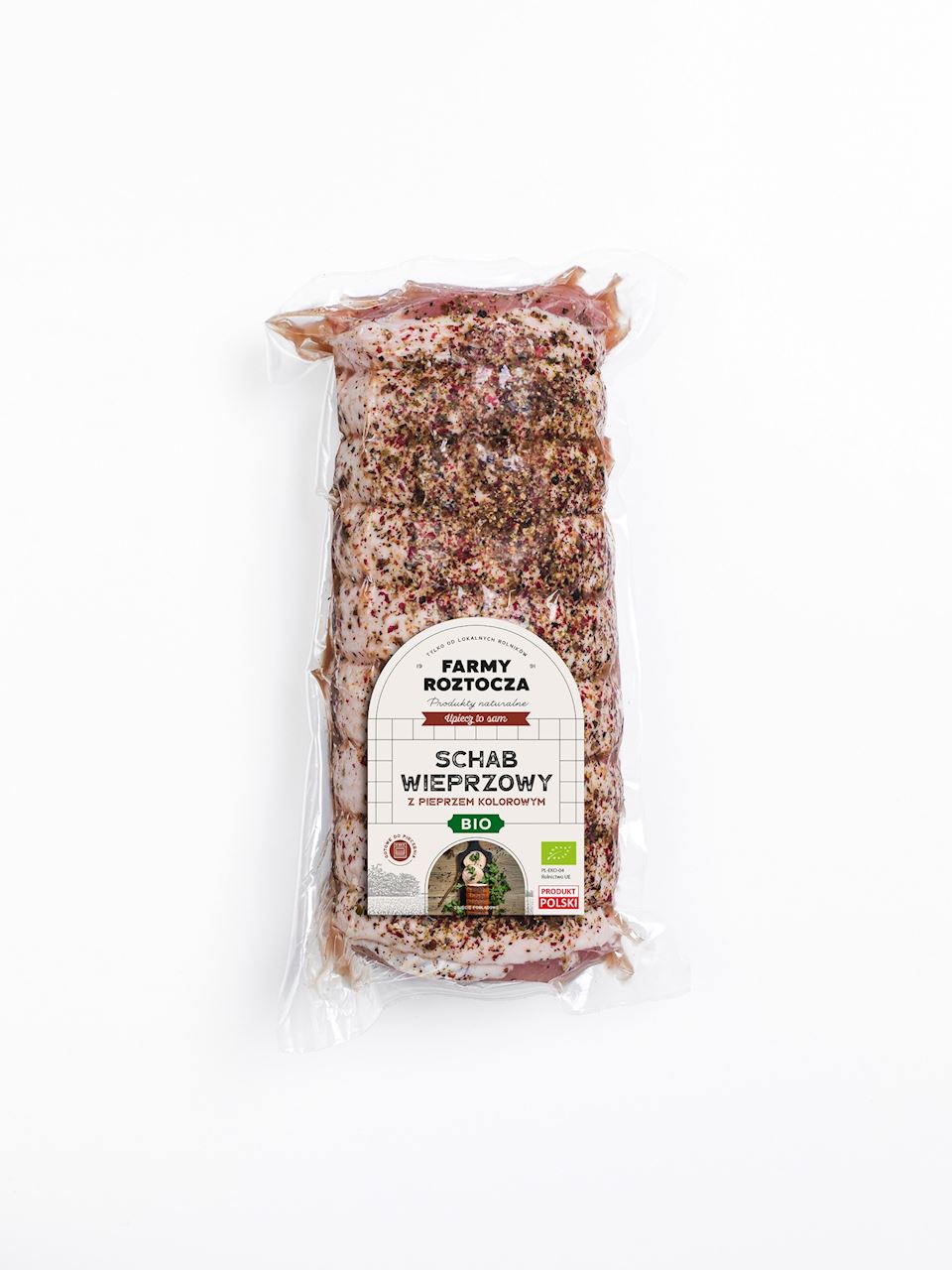 SCHAB WIEPRZOWY Z PIEPRZEM KOLOROWYM SUROWY DO PIECZENIA BIO (około 1 SCHAB WIEPRZOWY Z PIEPRZEM KOLOROWYM SUROWY DO PIECZENIA BIO (około 1