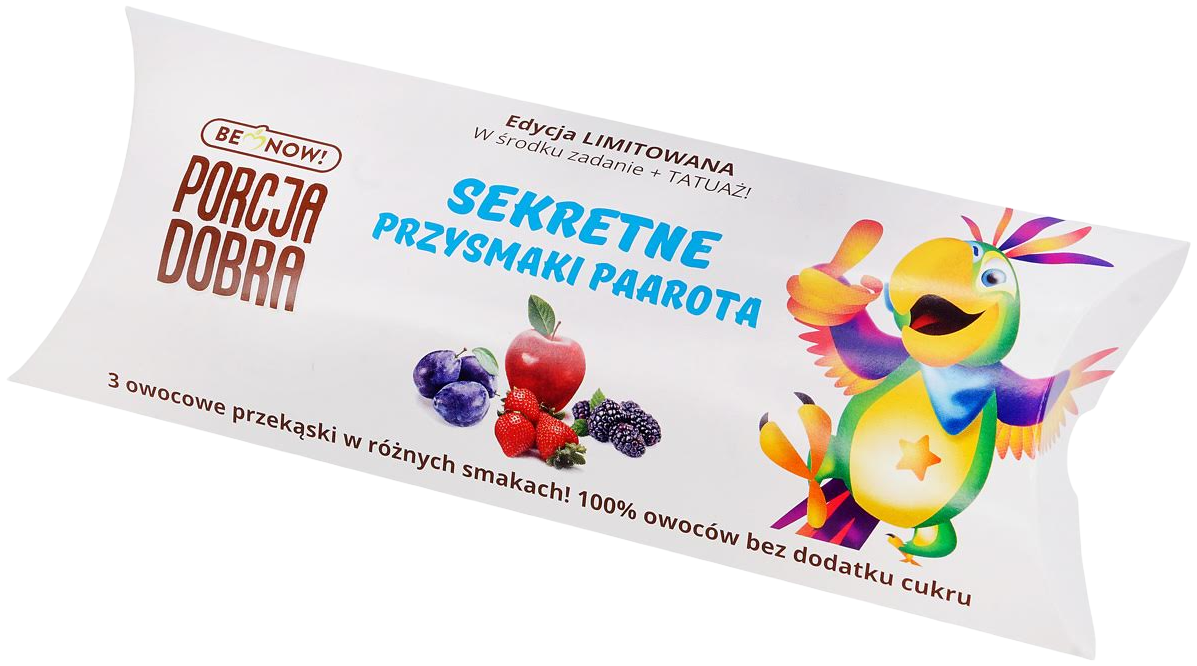 SEKRETNE PRZYSMAKI PAAROTA (3 OWOCOWE PRZEKĄSKI + TATUAŻ) 48 g - PORCJA DOBRA (EDYCJA LIMITOWANA) SEKRETNE PRZYSMAKI PAAROTA (3 OWOCOWE PRZEKĄSKI + TATUAŻ) 48 g - PORCJA DOBRA (EDYCJA LIMITOWANA)