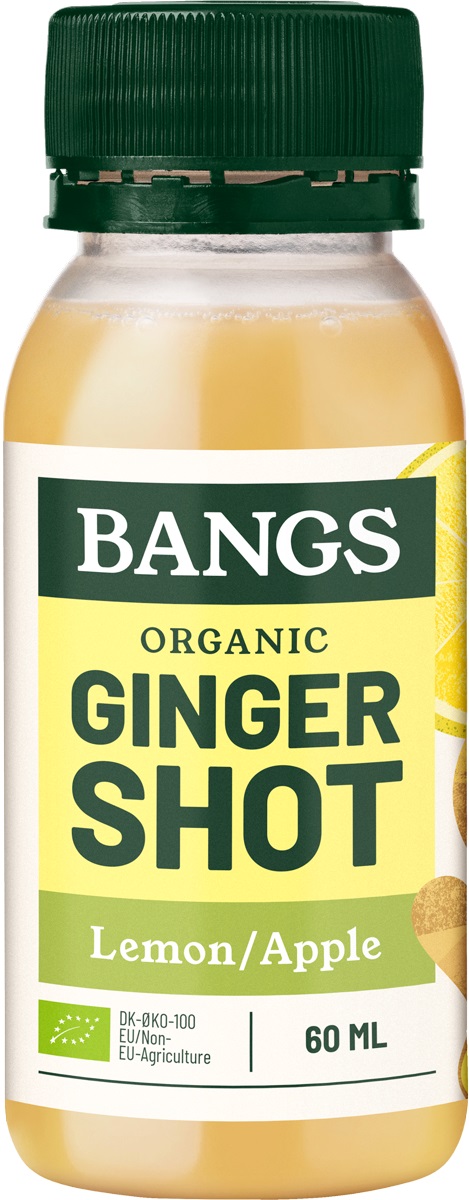 SHOT IMBIROWY Z JABŁKIEM I CYTRYNĄ BEZ DODATKU CUKRU BIO 60 ml - BANGS SHOT IMBIROWY Z JABŁKIEM I CYTRYNĄ BEZ DODATKU CUKRU BIO 60 ml - BANGS